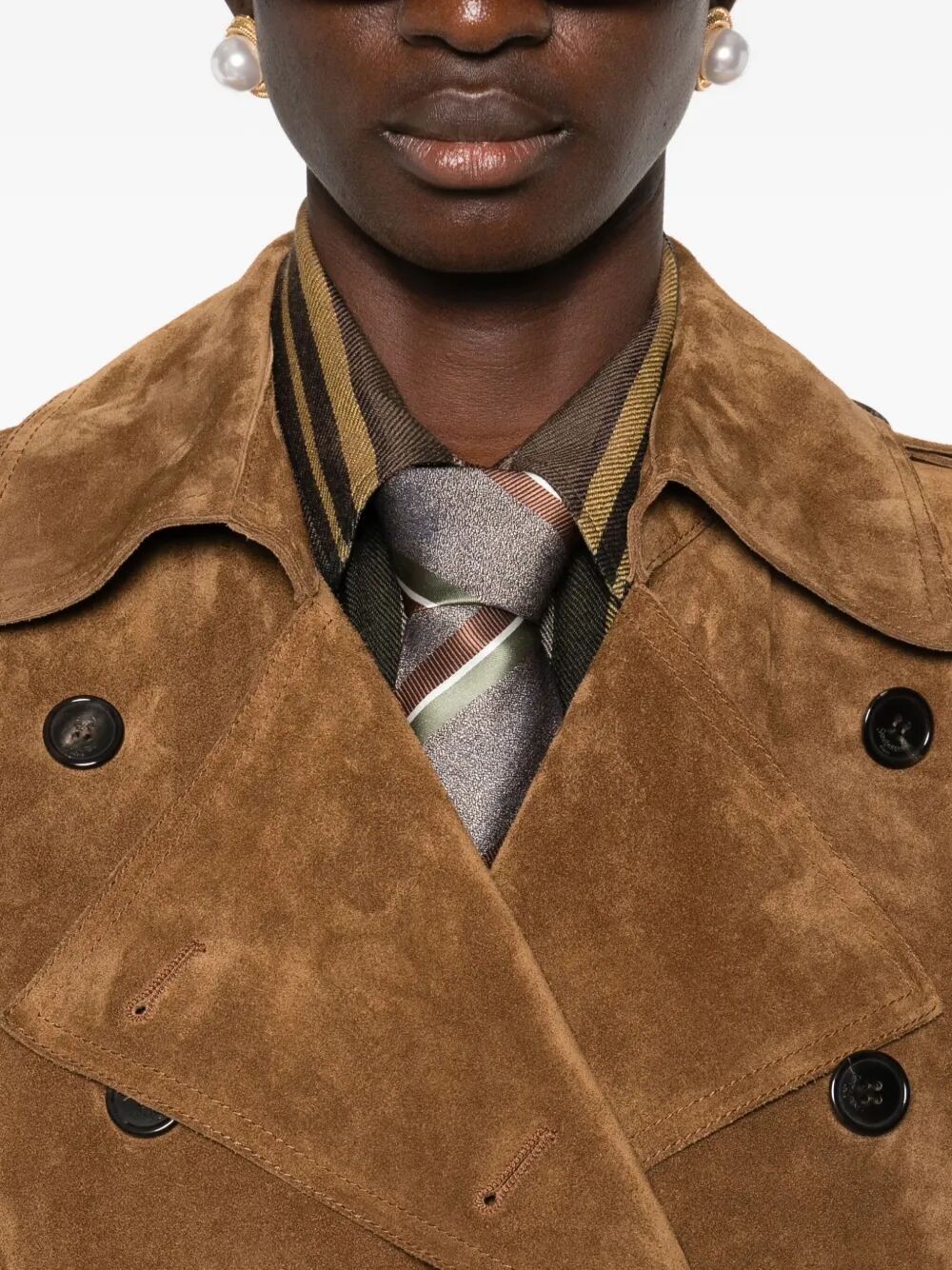 Saint Laurent Women Long Double-Breasted Suede Trench Coat