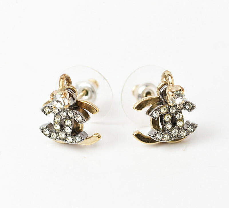 Chanel Earrings Double CC Mark Rhinestone