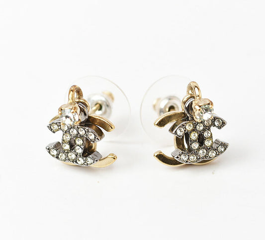 Chanel Earrings Double CC Mark Rhinestone