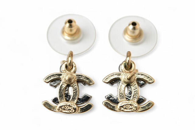 Chanel Earrings Double CC Mark Rhinestone