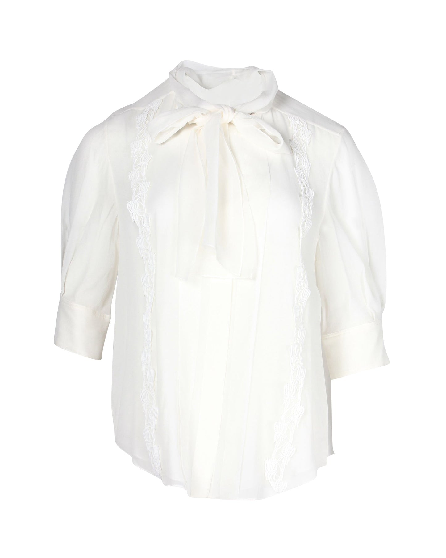 Chloe Scarf Collar Blouse in White Silk