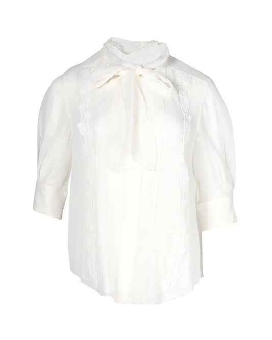 Chloe Scarf Collar Blouse in White Silk