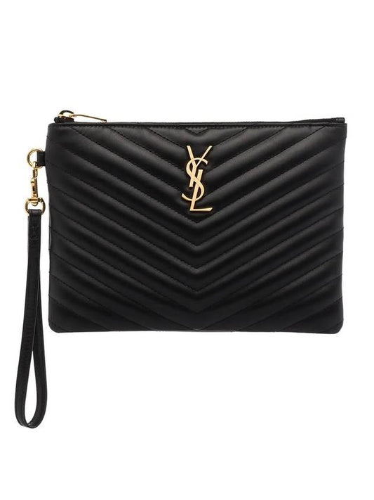 Saint Laurent Matelasse Monogram Logo Strap Clutch Bag Black
