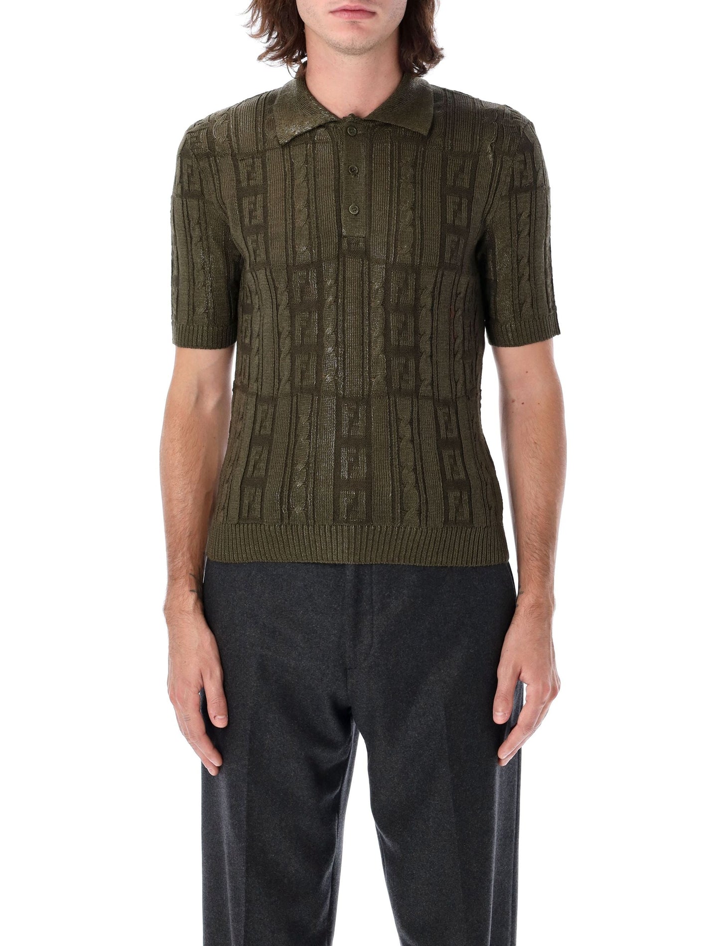 FENDI Wool Knit Polo Shirt for Men - FW24 Collection