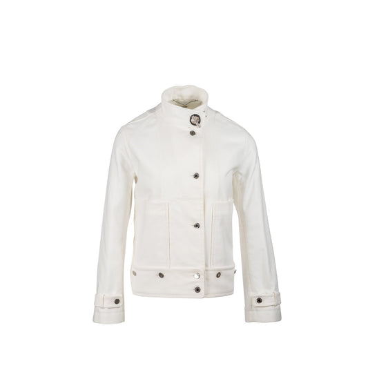Hermes Size 36 Paletot Detail Chaine D Ancre Jackie Cotton Blanc SHW