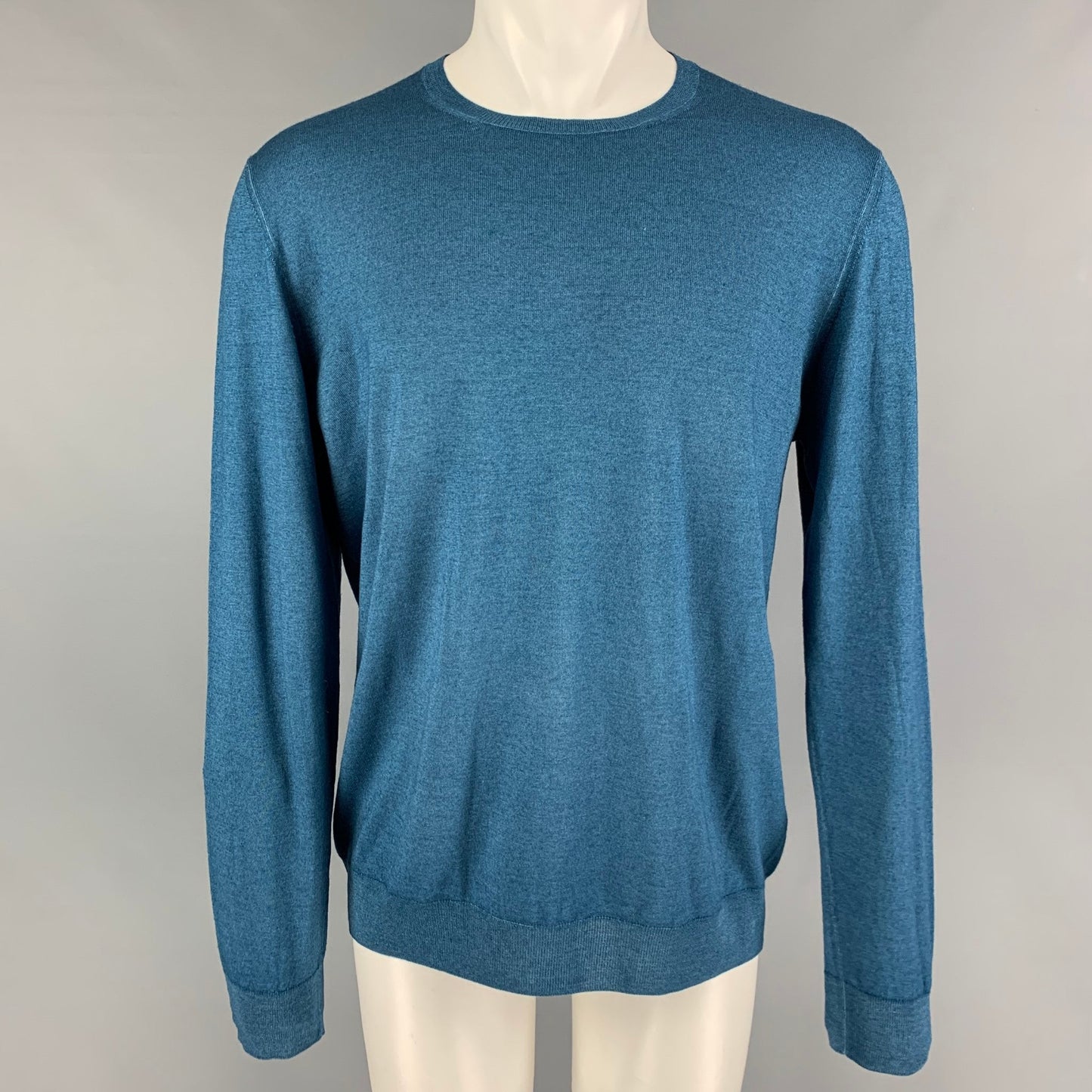 PRADA Size XL Blue Wool Silk Crew-Neck Pullover