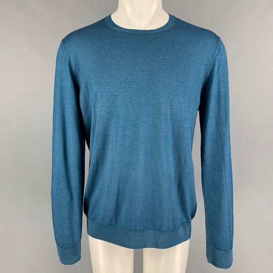PRADA Size XL Blue Wool Silk Crew-Neck Pullover