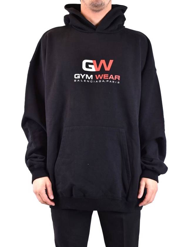 Balenciaga Gymwear Logo Print Cotton Hoodie Black