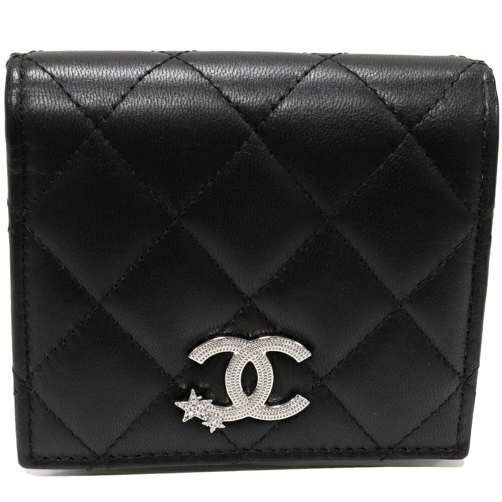 Chanel Lambskin Bifold Wallet Star Coco Mark Matelasse Black