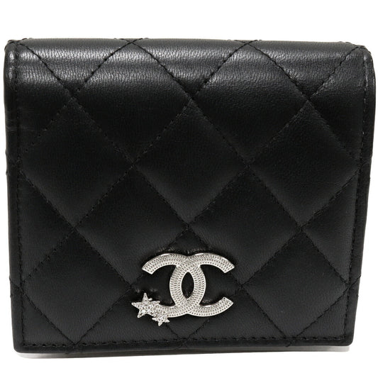 Chanel Lambskin Bifold Wallet Star Coco Mark Matelasse Black