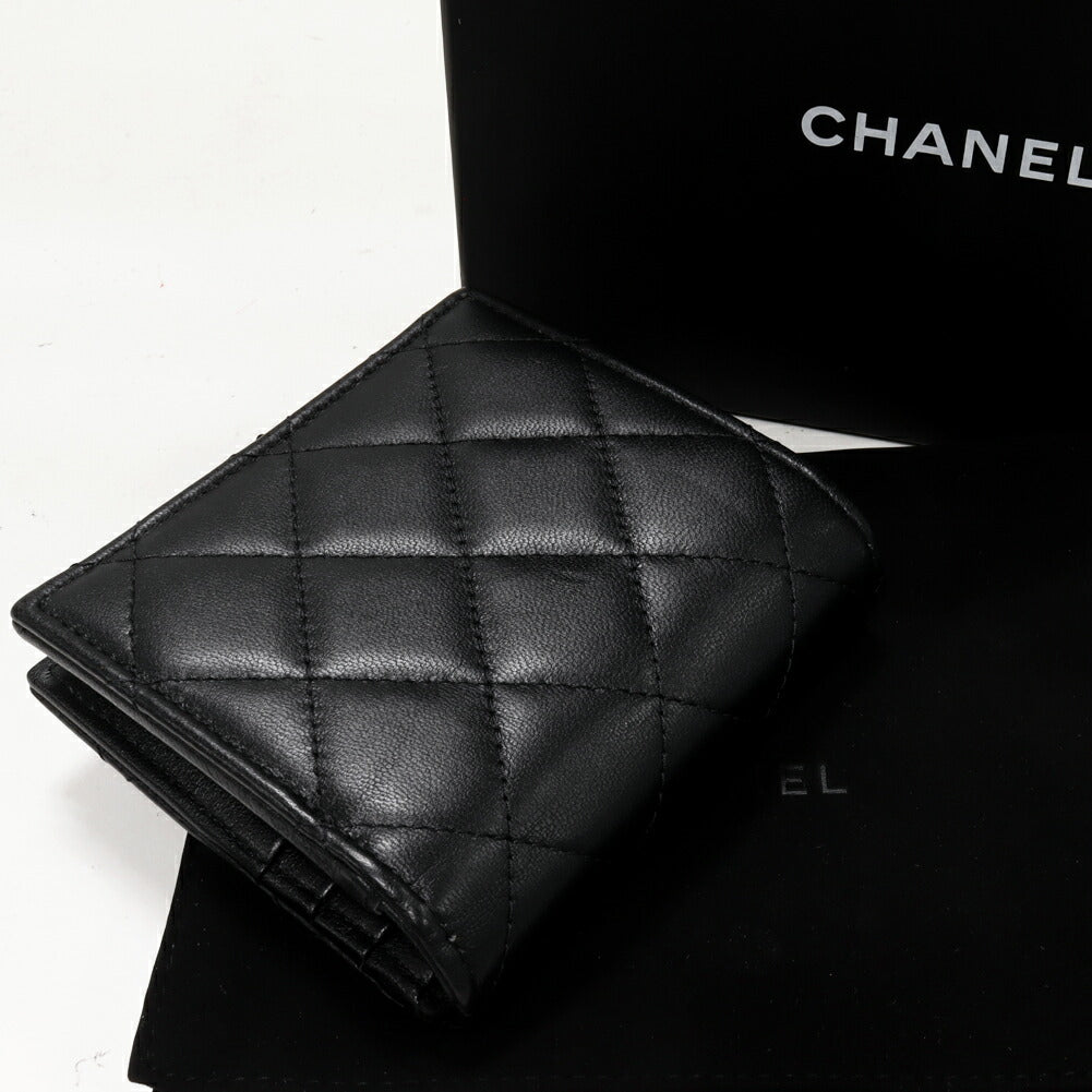Chanel Lambskin Bifold Wallet Star Coco Mark Matelasse Black