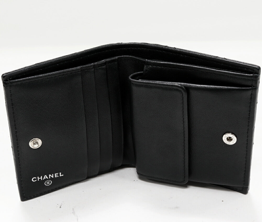 Chanel Lambskin Bifold Wallet Star Coco Mark Matelasse Black
