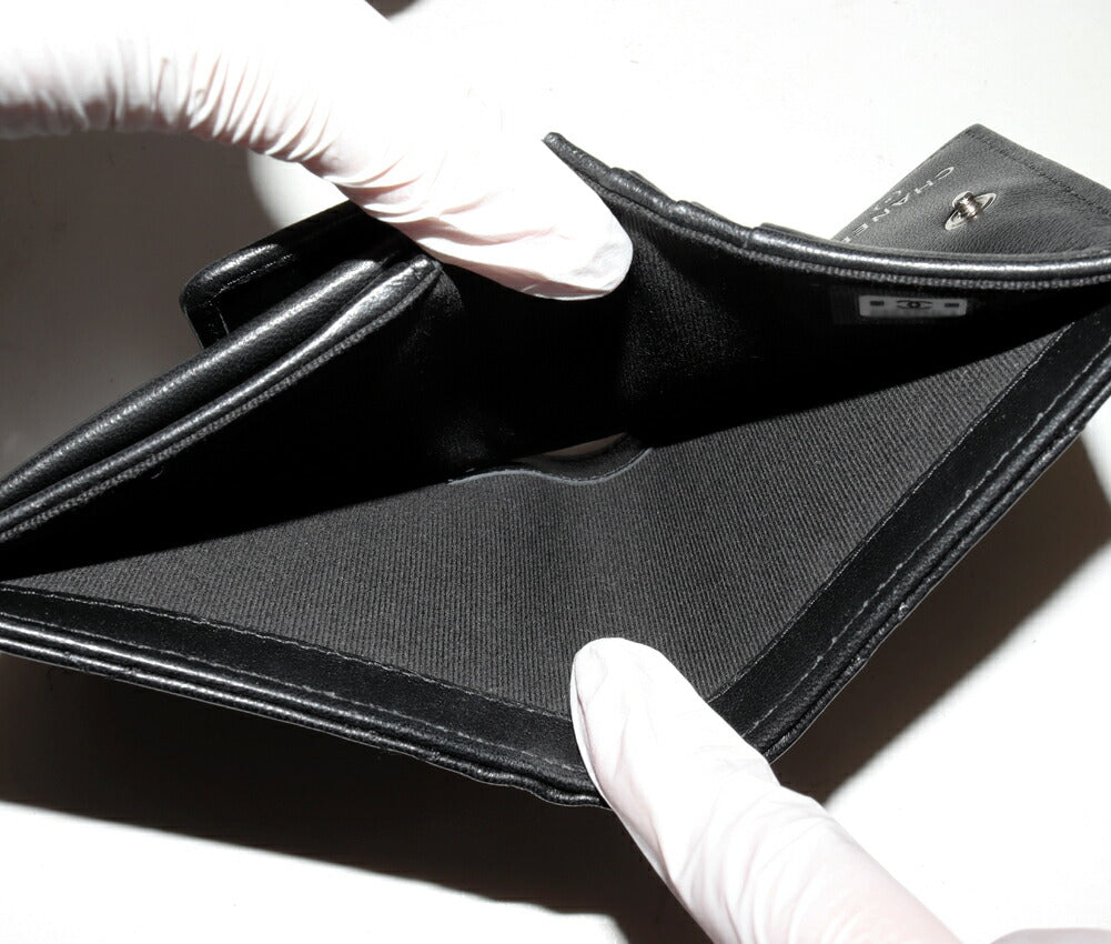 Chanel Lambskin Bifold Wallet Star Coco Mark Matelasse Black