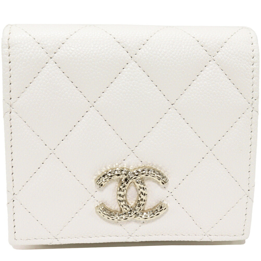 Chanel Caviar Skin Bifold Wallet White Gold AP3185