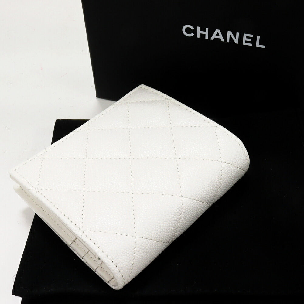 Chanel Caviar Skin Bifold Wallet White Gold AP3185