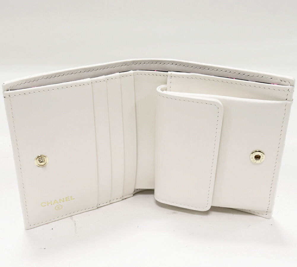 Chanel Caviar Skin Bifold Wallet White Gold AP3185