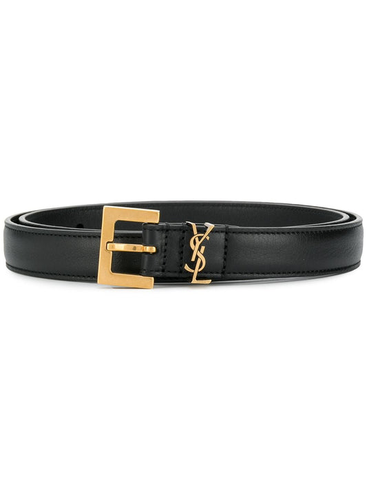 Saint Laurent Women Cassandre Thin Belt With Square Buckle In Box Leather