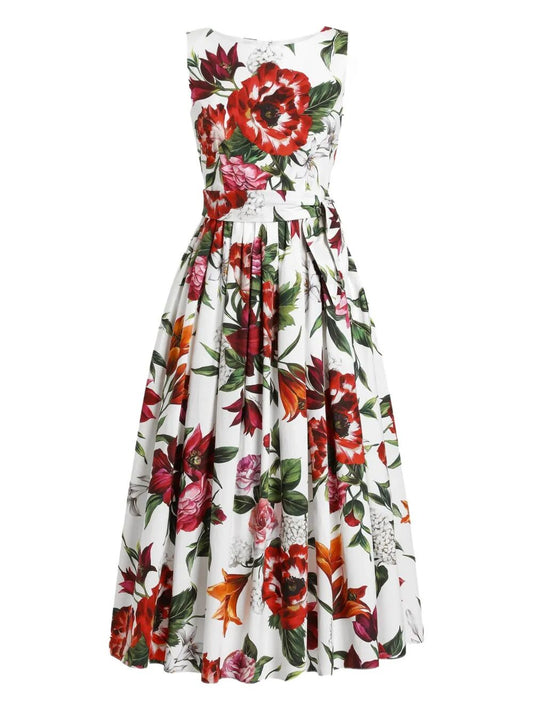 Dolce & Gabbana Women Flower-Print Sleeveless Poplin Dress