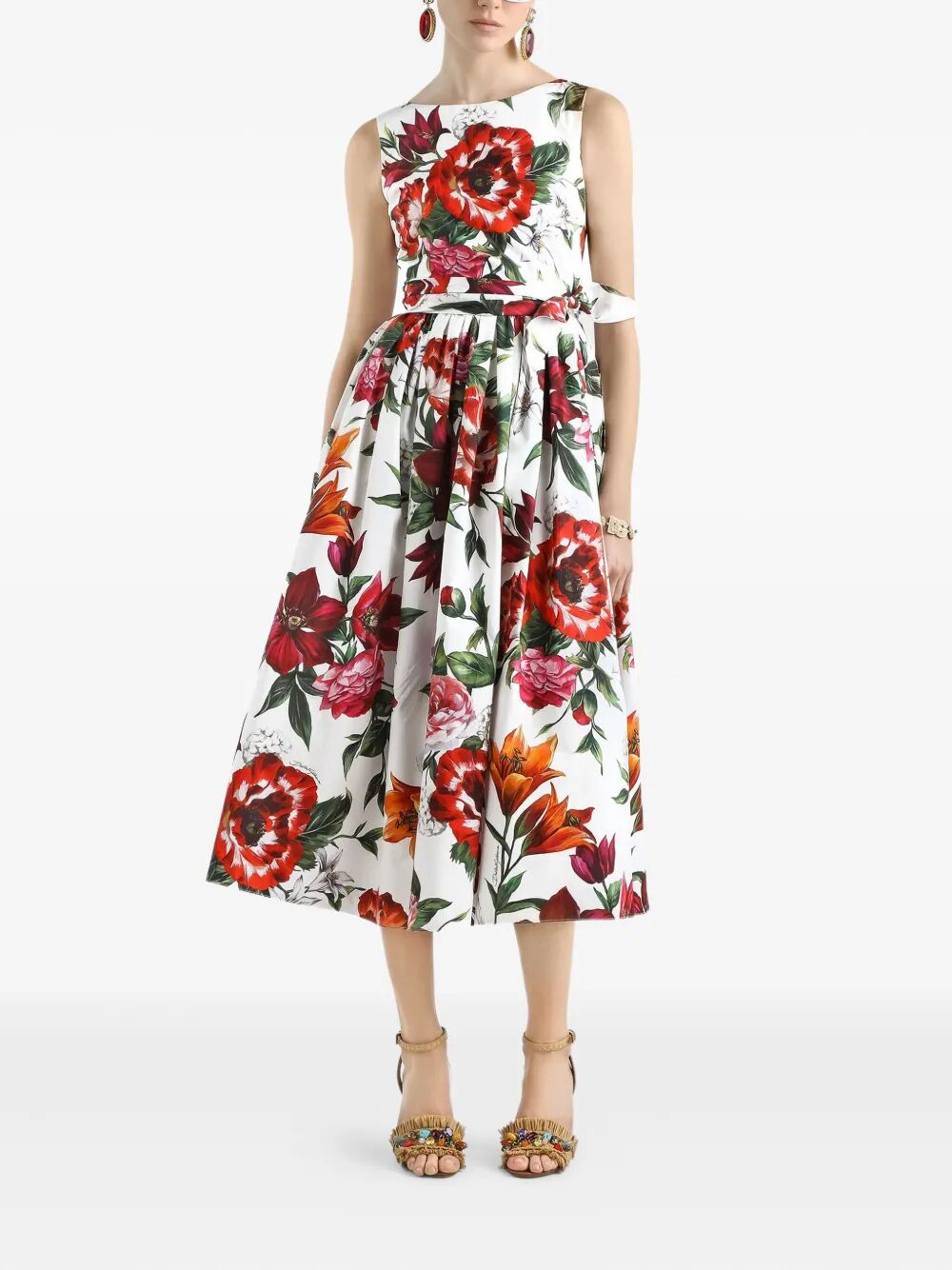 Dolce & Gabbana Women Flower-Print Sleeveless Poplin Dress