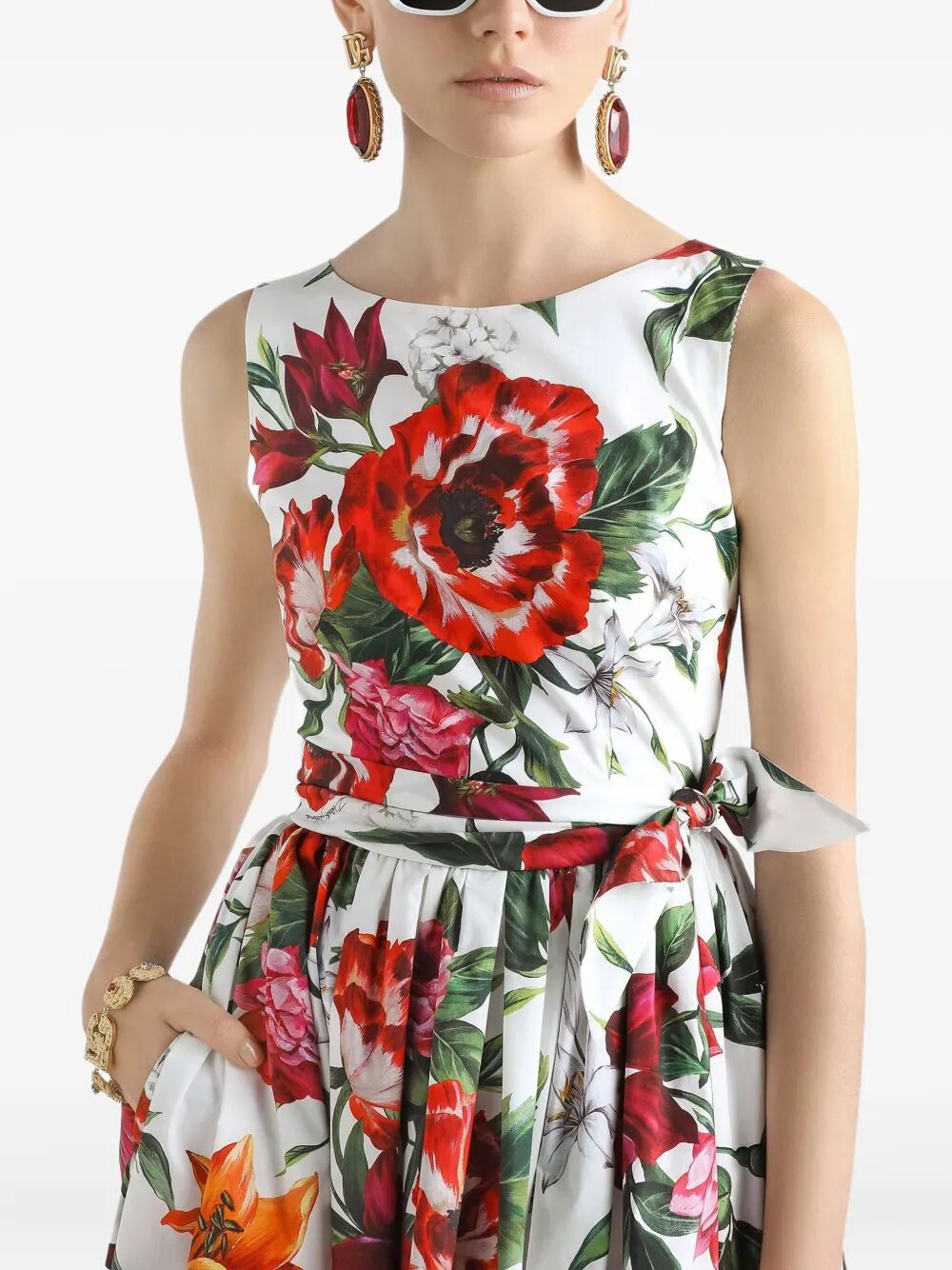 Dolce & Gabbana Women Flower-Print Sleeveless Poplin Dress