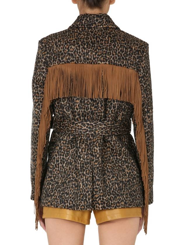 Saint Laurent Women's Fringe Leopard Jacket Brown