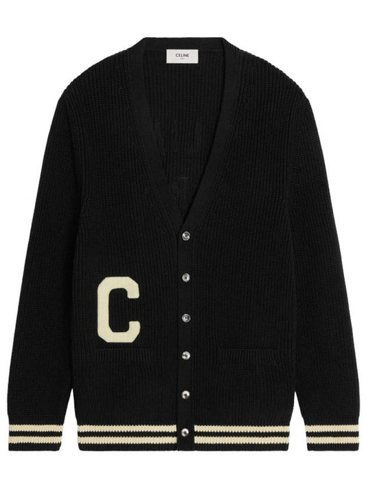 CELINE Logo Patch Long College Cardigan Black