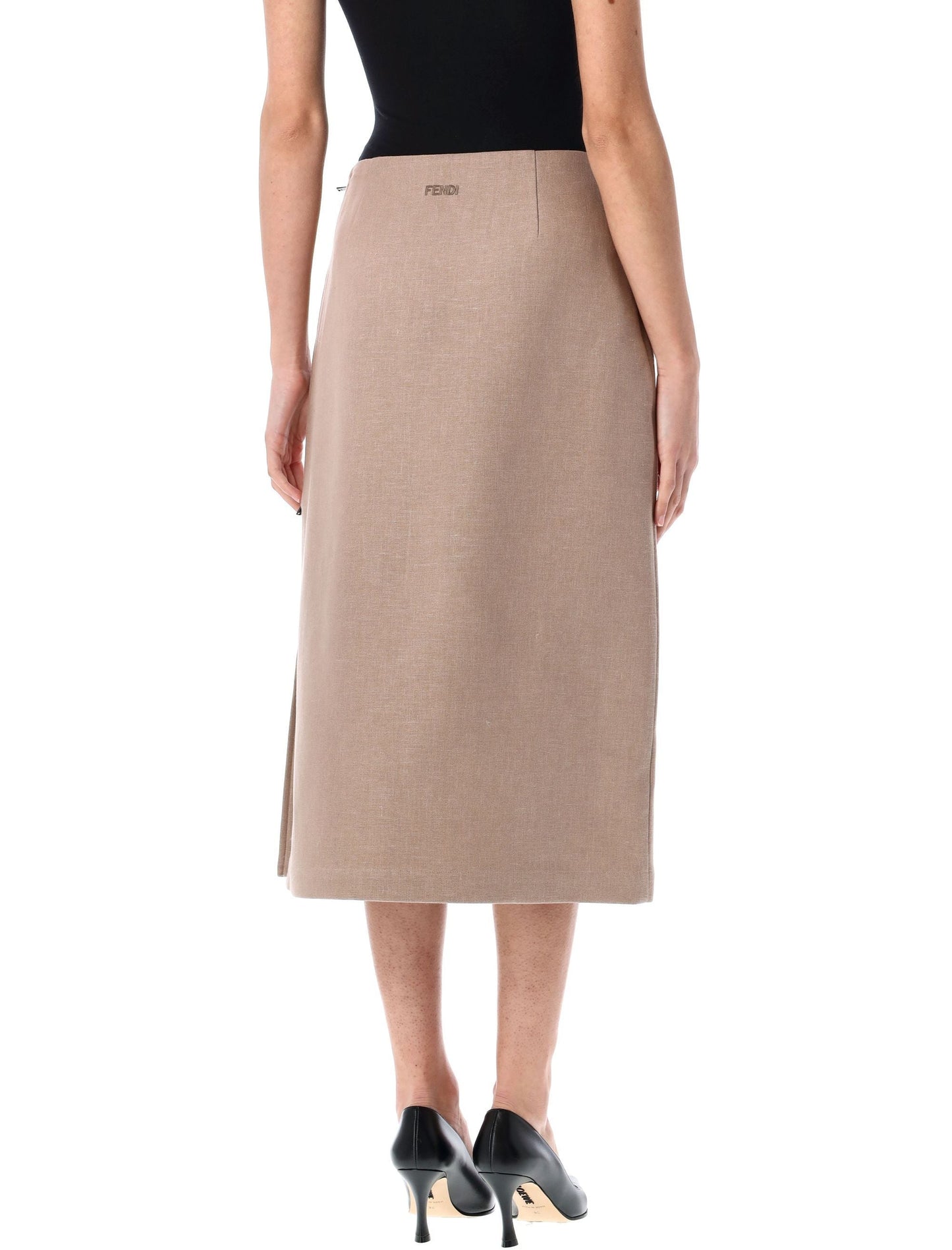 FENDI Waxed Linen Straight Midi Skirt