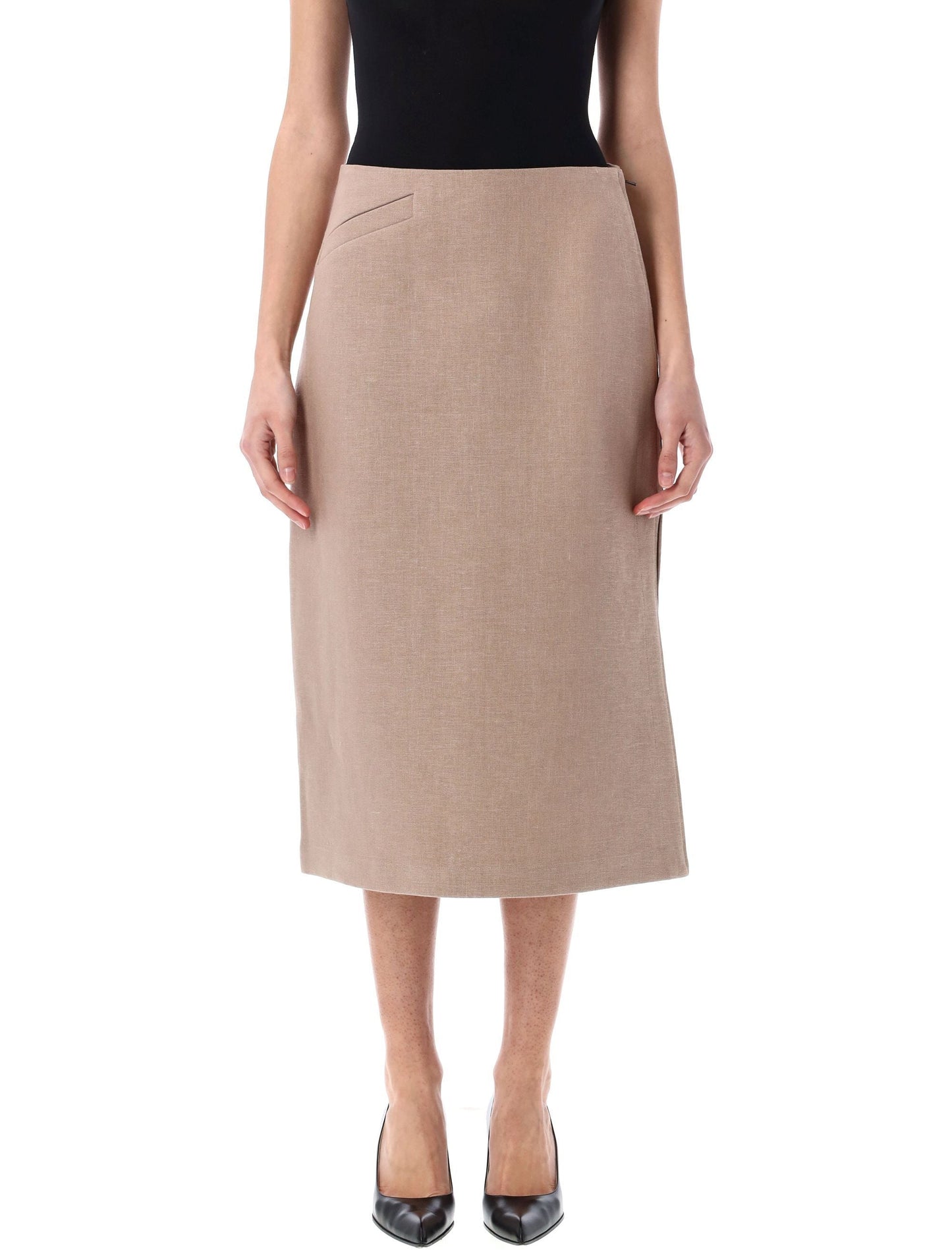 FENDI Waxed Linen Straight Midi Skirt
