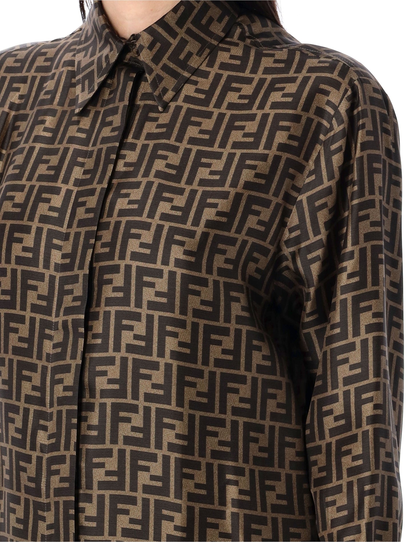 FENDI Oversized Silk Shirt with FF Motif - Women's Size 38