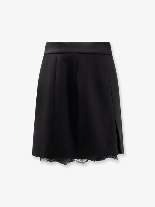 Dolce & Gabbana Women Virgin Wool Miniskirt With Lace Detail