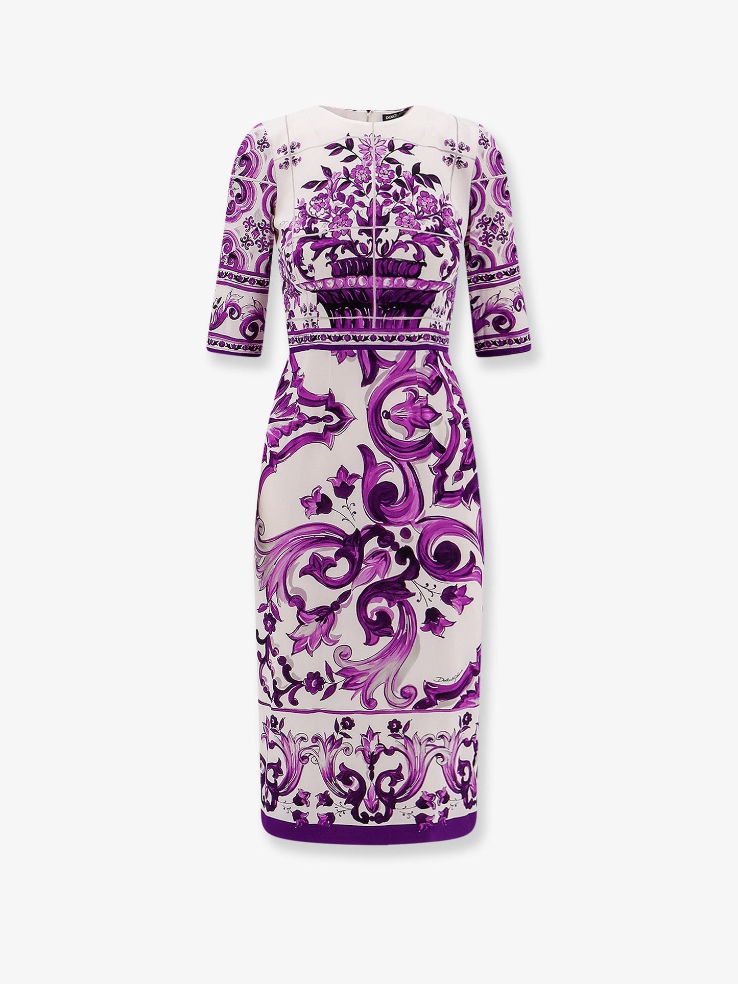 Dolce & Gabbana Women Silk Midi Pencil Dress With Maiolica Print