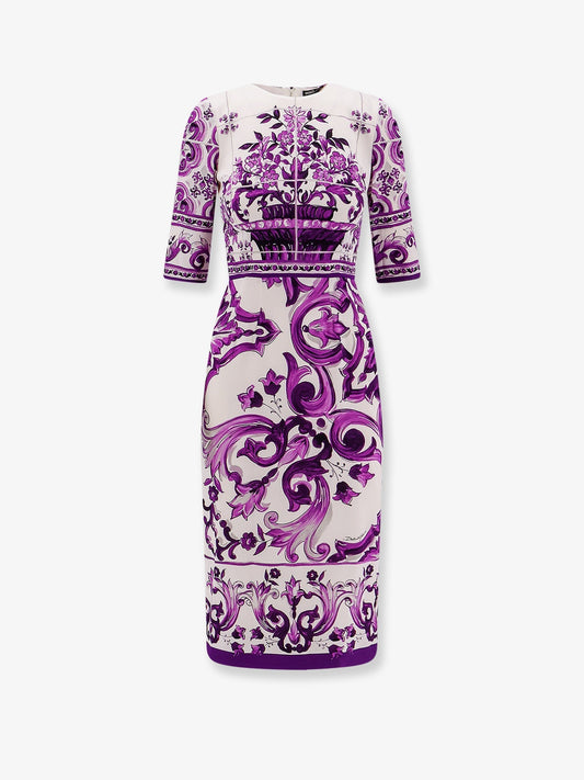 Dolce & Gabbana Women Silk Midi Pencil Dress With Maiolica Print