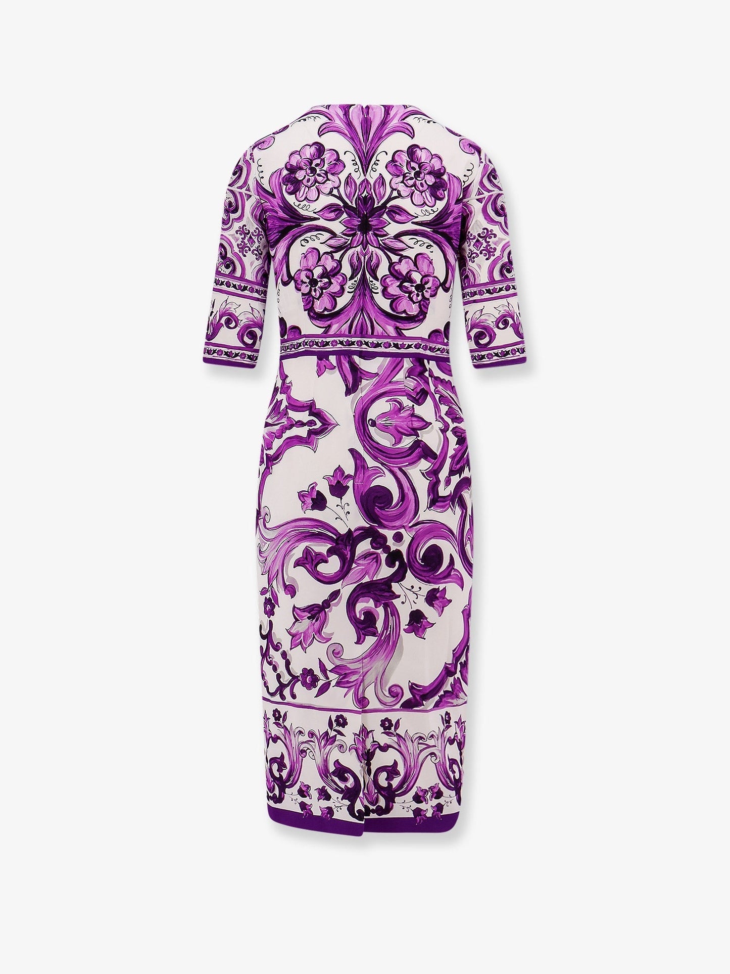 Dolce & Gabbana Women Silk Midi Pencil Dress With Maiolica Print