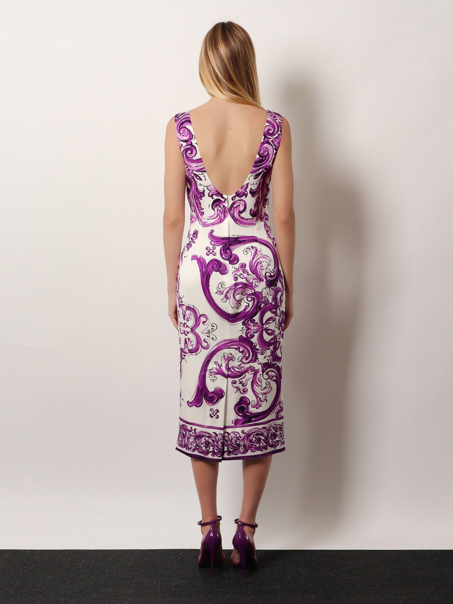Dolce & Gabbana Women Silk Midi Pencil Dress With Maiolica Print