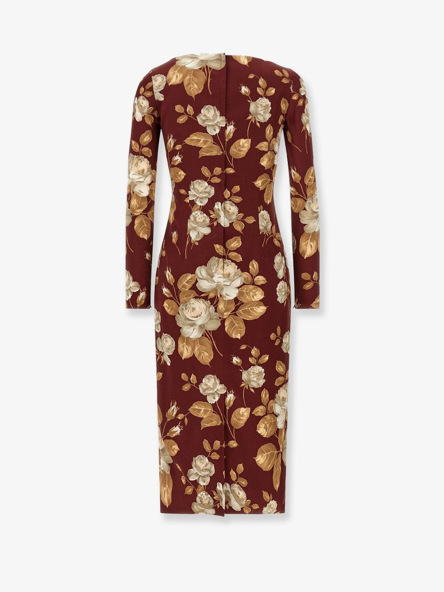 Dolce & Gabbana Women Vintage Rose Print Satin Midi Pencil Dress