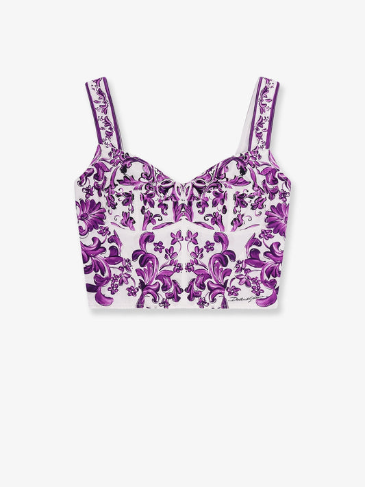 Dolce & Gabbana Women Cotton Blend Bustier Top With Maiolica Print