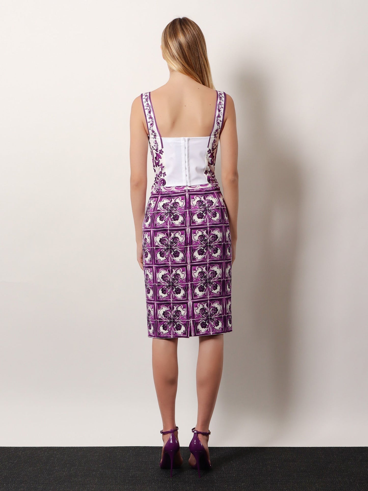 Dolce & Gabbana Women Cotton Blend Bustier Top With Maiolica Print