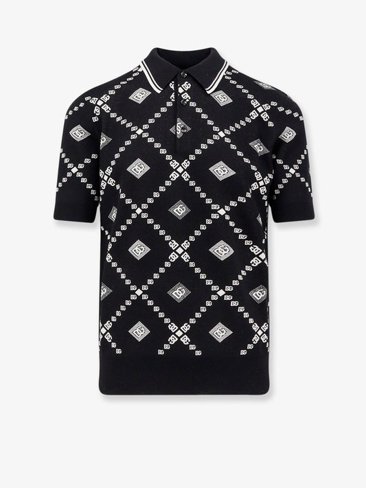 Dolce & Gabbana Men Wool And Silk Polo Shirt With Logo Monogram