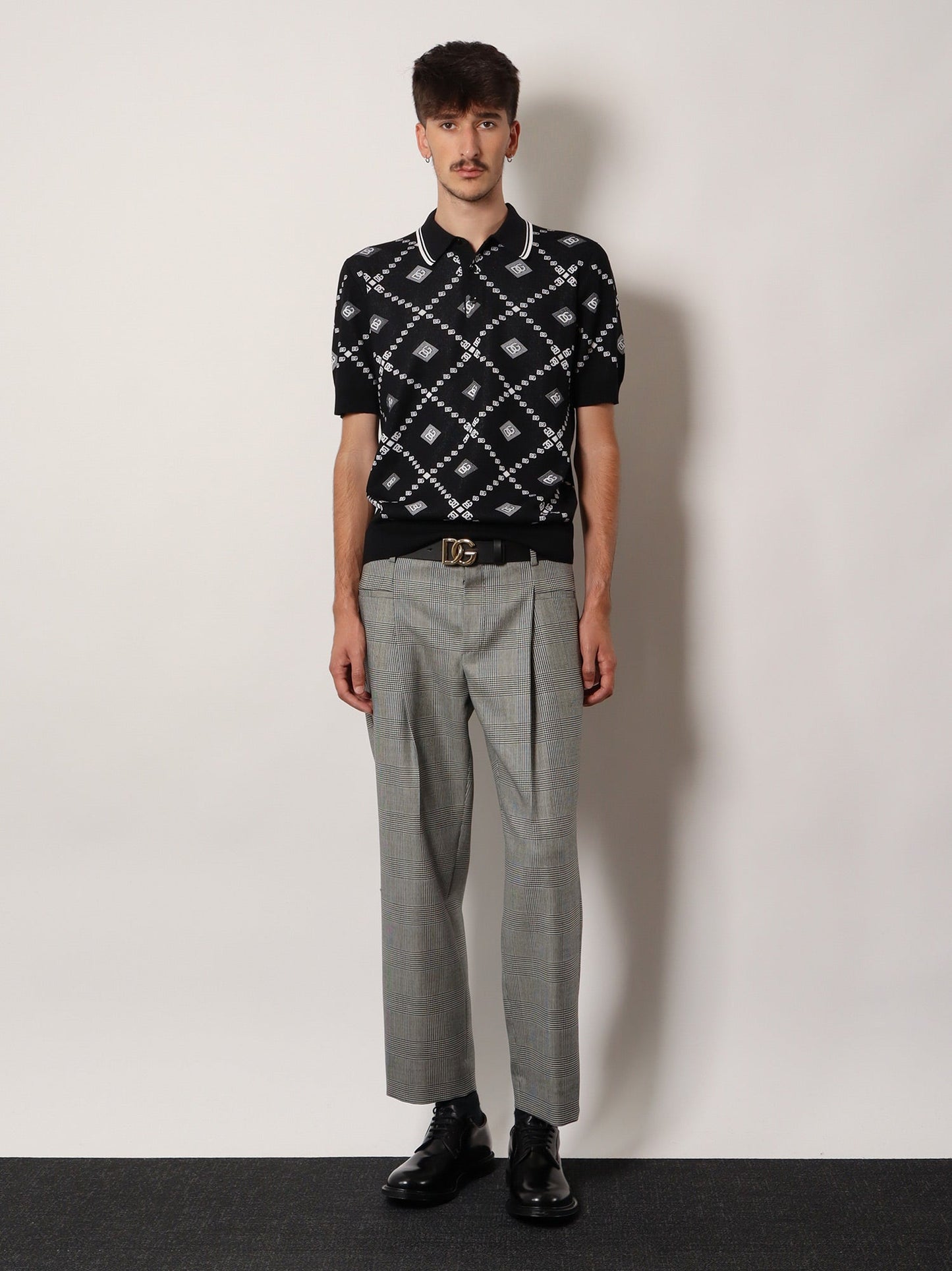 Dolce & Gabbana Men Wool And Silk Polo Shirt With Logo Monogram