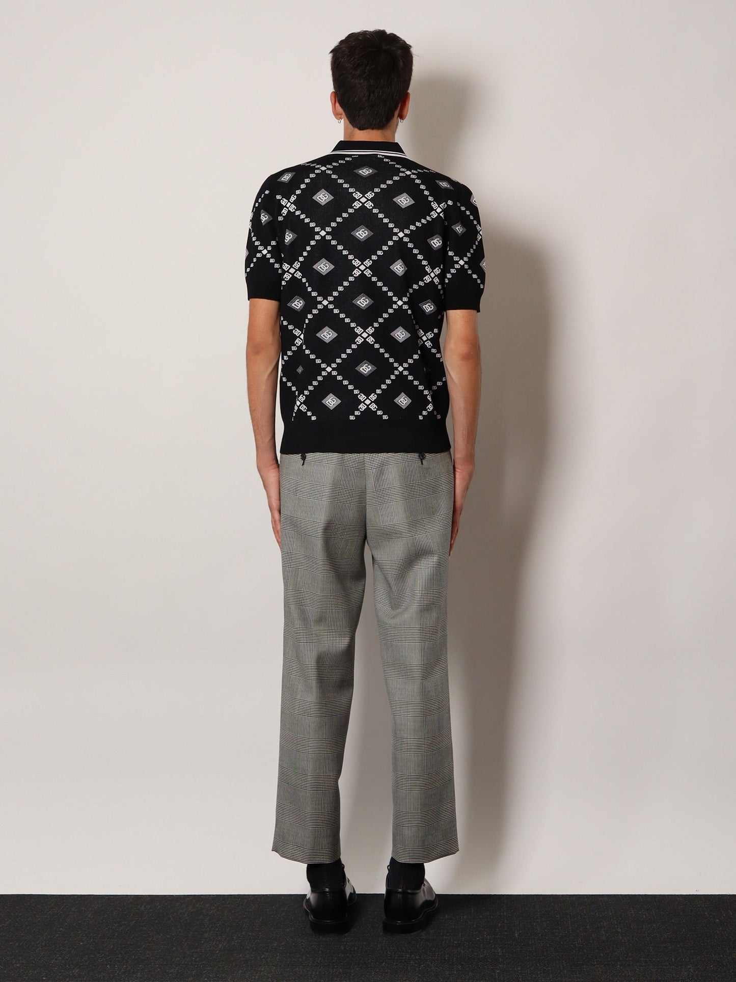 Dolce & Gabbana Men Wool And Silk Polo Shirt With Logo Monogram