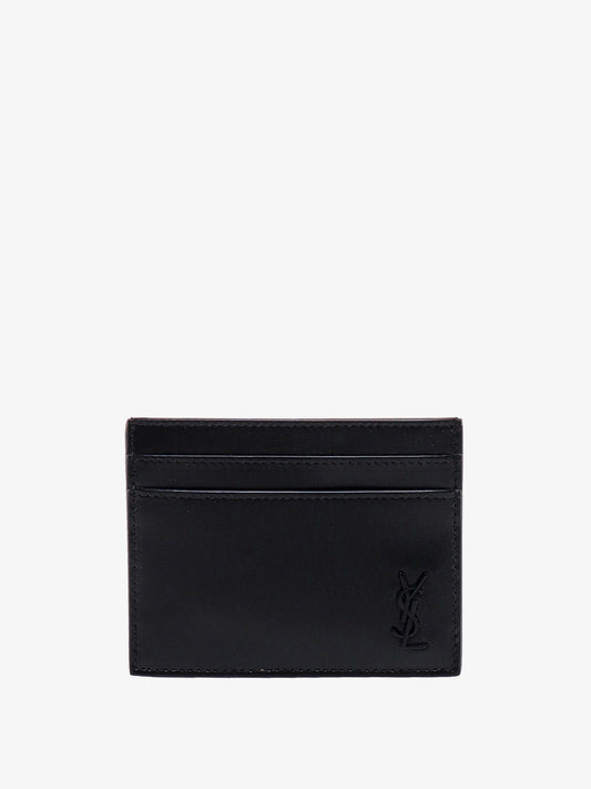 Saint Laurent Men Leather Card Holder With Frontal Monogram