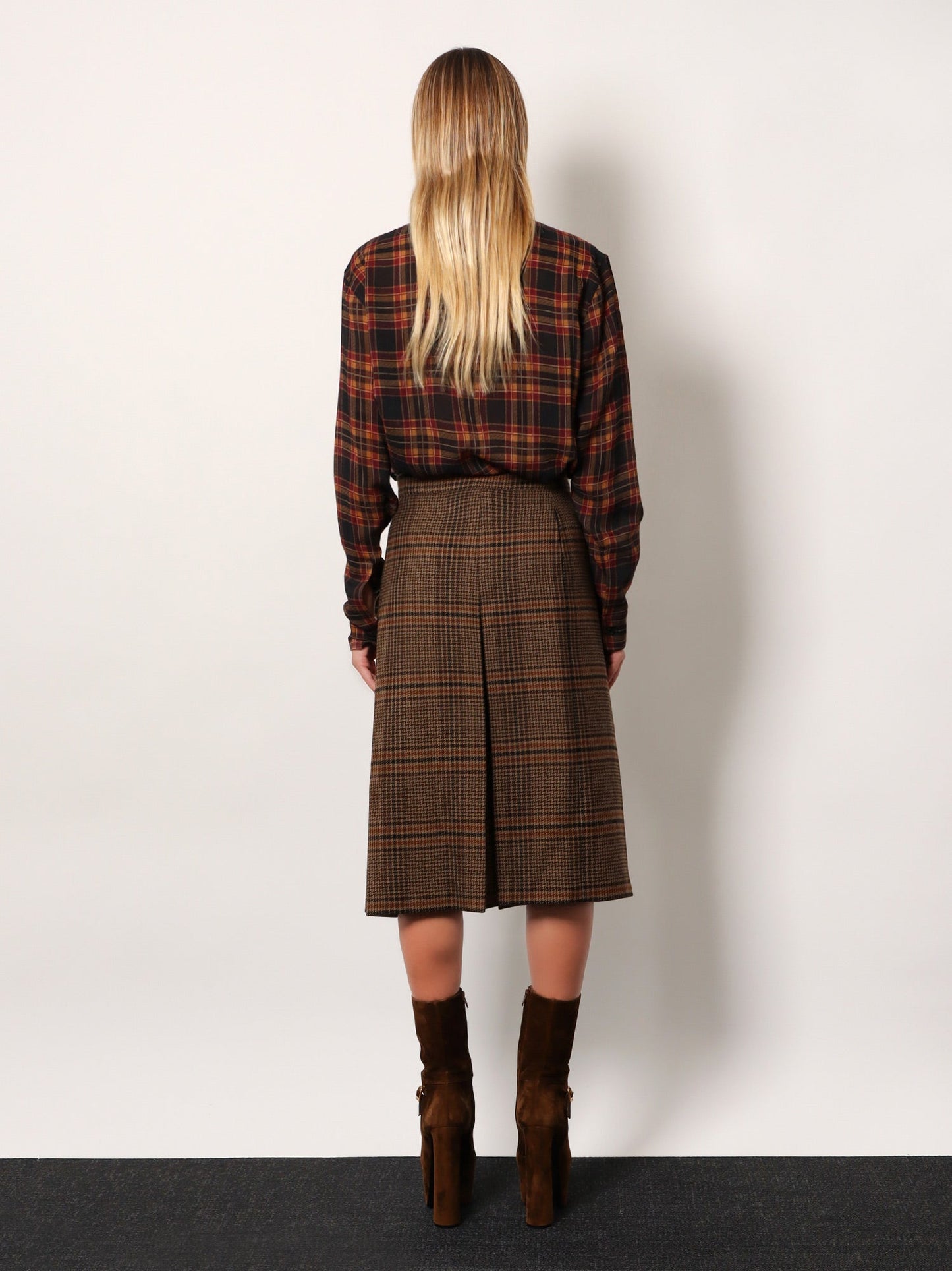 Saint Laurent Women Prince Of Wales Certified Virgin Wool Skirt