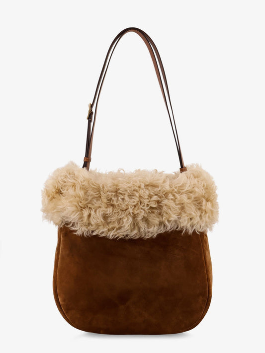 Saint Laurent Women Suede Shoulder Bag With Shearling Profile