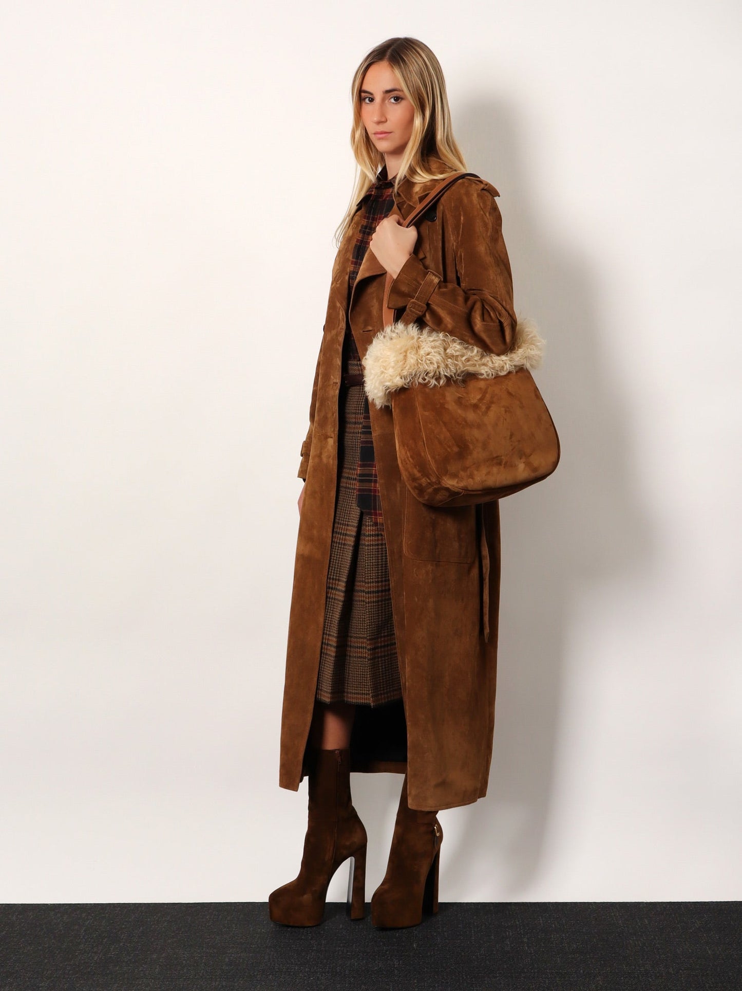 Saint Laurent Women Suede Shoulder Bag With Shearling Profile