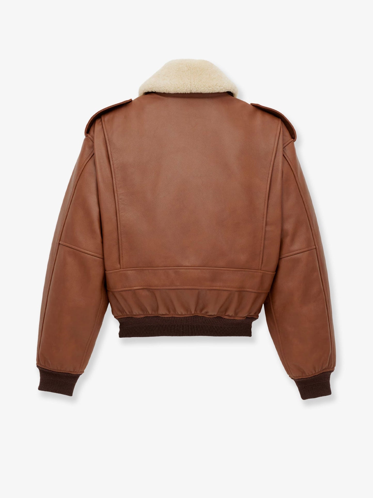 Saint Laurent Women Leather Bomber Jacket With Shearling Collar