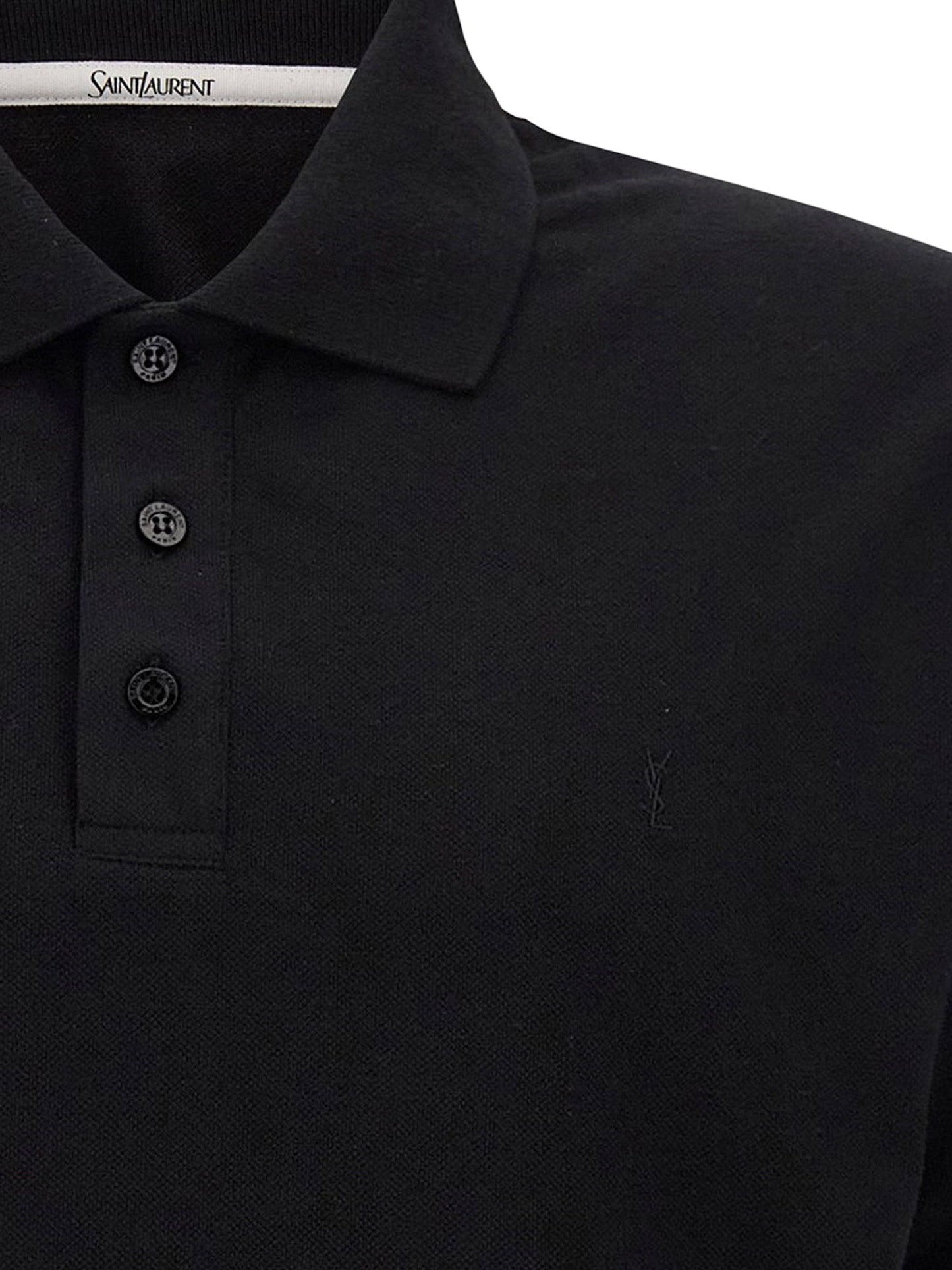Saint Laurent Men Cotton Blend Polo Shirt With Cassandre Embroidery