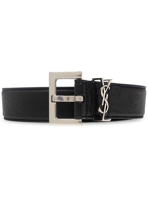 Saint Laurent Cassandre Lambskin Leather Belt Black