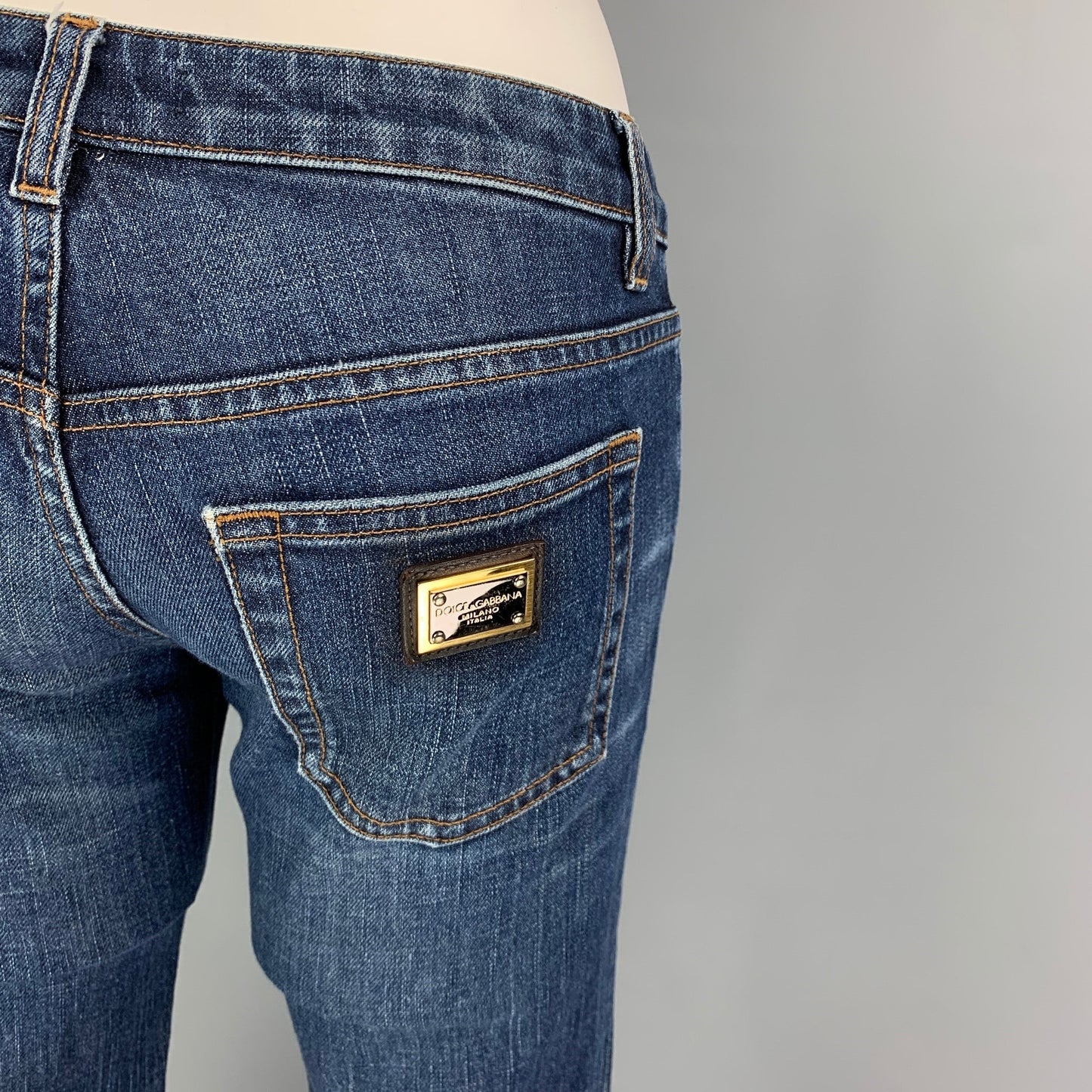 DOLCE & GABBANA Size 0 Blue Cotton Contrast Stitch Straight Jeans