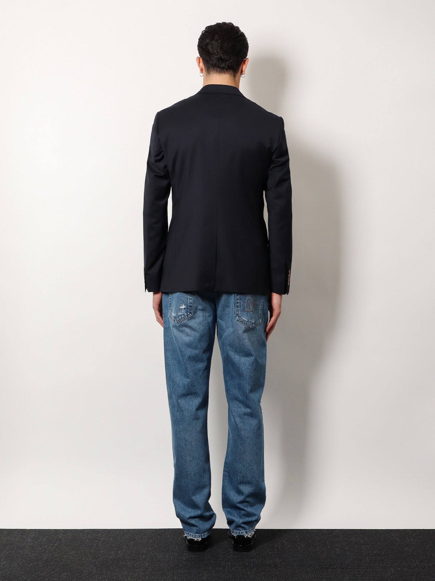 Dolce & Gabbana Men Stretch Virgin Wool Blazer With Frontal Logo Patch