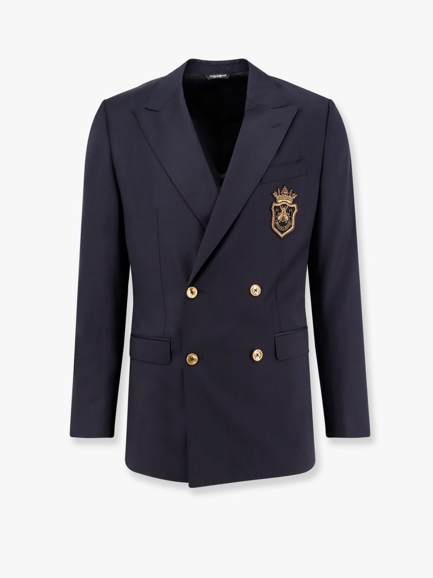 Dolce & Gabbana Men Stretch Virgin Wool Blazer With Frontal Logo Patch
